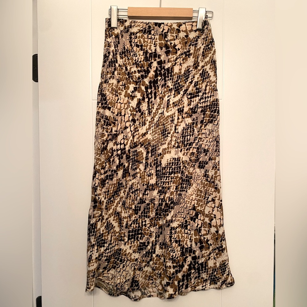 Anthropologie- Brown Tan Midi Slip Skirt